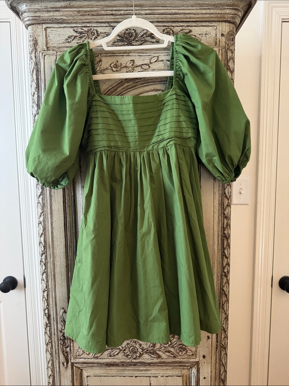 Abercrombie & Fitch Olive Green Puff Sleeve Cotton Dress